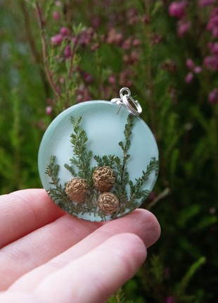 Real pine cone necklace, Resin and wood jewelry3 photo