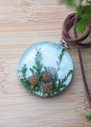 Real pine cone necklace, Resin and wood jewelry4 photo