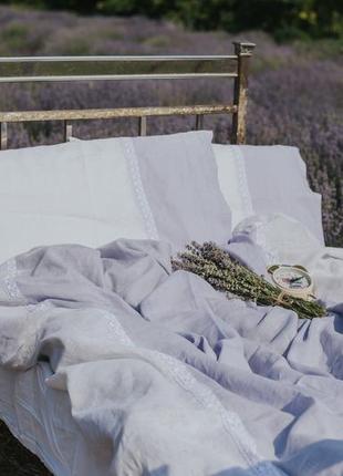 Linen bedding set with cotton lace "marseille". Provence collection6 photo