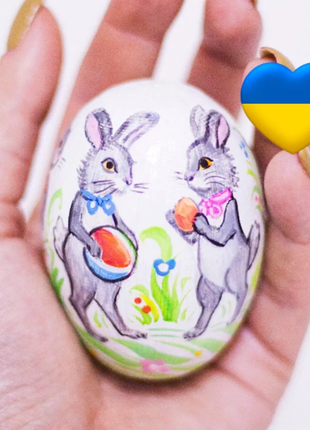 Easter Egg with Two Bunnies and Stand, Ukrainian Pysanka2 photo