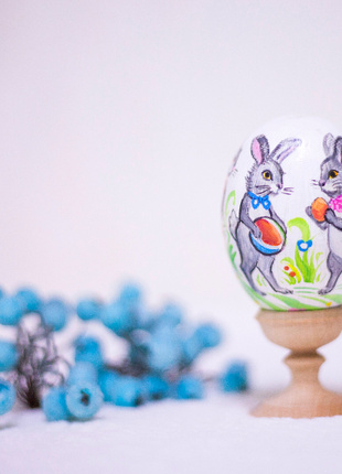 Easter Egg with Two Bunnies and Stand, Ukrainian Pysanka5 photo