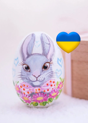 Bunny with Pink Bow Easter Egg and Stand, Ukrainian Pysanka