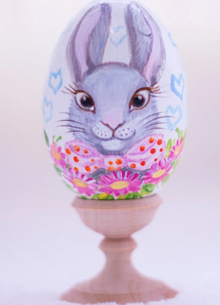 Bunny with Pink Bow Easter Egg and Stand, Ukrainian Pysanka2 photo