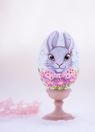 Bunny with Pink Bow Easter Egg and Stand, Ukrainian Pysanka4 photo