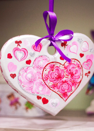 Hand painted wooden heart with flowers, Personalized Gift5 photo