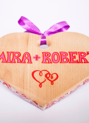 Personalized Couple Portrait on wooden heart, Anniversary Gift10 photo