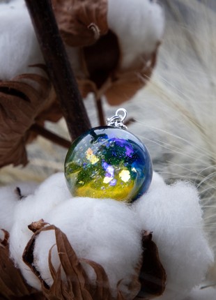Resin universe pendant, Star planet necklace, Stand with Ukraine necklace2 photo