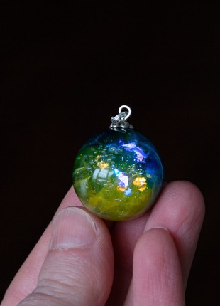 Resin universe pendant, Star planet necklace, Stand with Ukraine necklace3 photo