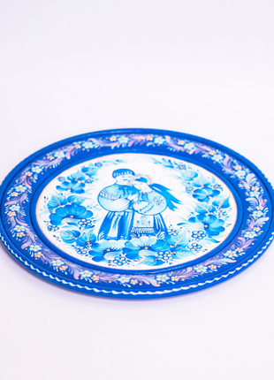 Wall hanging wooden plate Petrykivka plate with couple in Ukrainian dress, Custom Gift4 photo