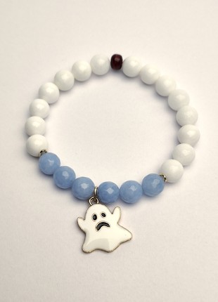 White and blue bracelet with enamel pendant "Ghost"3 photo