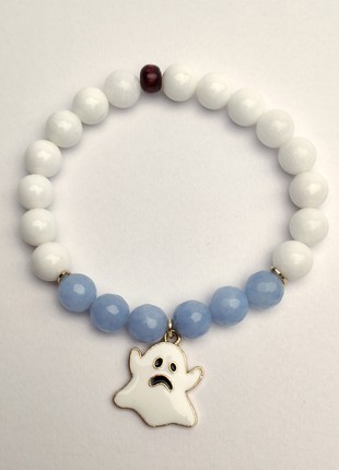 White and blue bracelet with enamel pendant "Ghost"6 photo