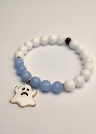 White and blue bracelet with enamel pendant "Ghost"4 photo