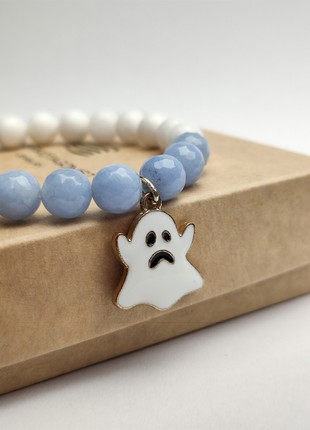 White and blue bracelet with enamel pendant "Ghost"5 photo