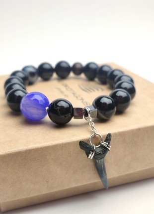 Black bracelet with natural stones and real shark tooth2 photo