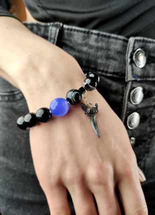 Black bracelet with natural stones and real shark tooth