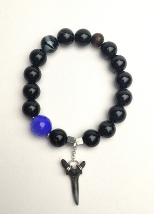 Black bracelet with natural stones and real shark tooth4 photo