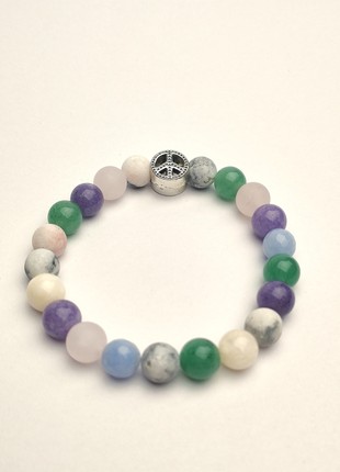 Bracelet with natural stones and charm "Peace"3 photo