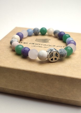 Bracelet with natural stones and charm "Peace"2 photo