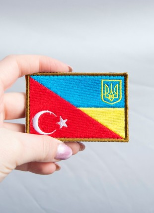 Embroidered Chevron on Velcro with Ukraine and Turkey Flags, 5x8 cm