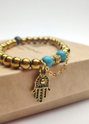 Bracelet with natural stones and pendant with antique gold2 photo