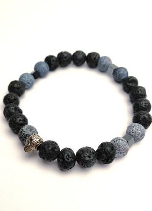 Bracelet with natural stones and silver charm "Skull" for men3 photo