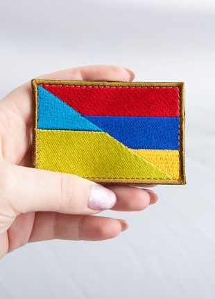 Handmade Embroidered Chevron Patch with Ukraine and Armenia Flags, 5x8 cm, with Velcro Fastener
