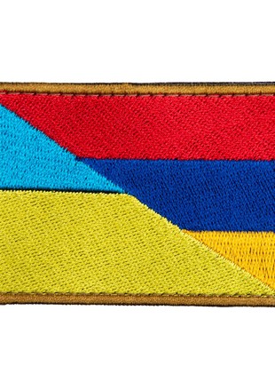 Handmade Embroidered Chevron Patch with Ukraine and Armenia Flags, 5x8 cm, with Velcro Fastener
