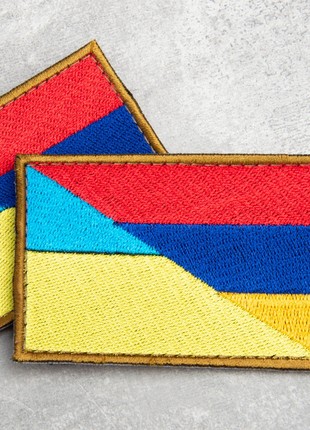 Handmade Embroidered Chevron Patch with Ukraine and Armenia Flags, 5x8 cm, with Velcro Fastener4 photo