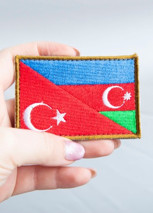 Military Chevron Patch - Turkey & Azerbaijan Flag - Velcro Backed - 8x10 cm
