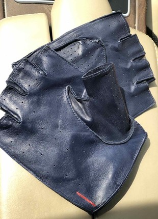 Men's leather driving gloves fingerless2 photo