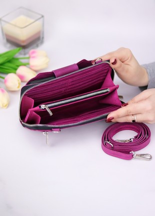 Leather crossbody wallet for smartphone/ Womens shoulder bag / 1044 - Pink3 photo