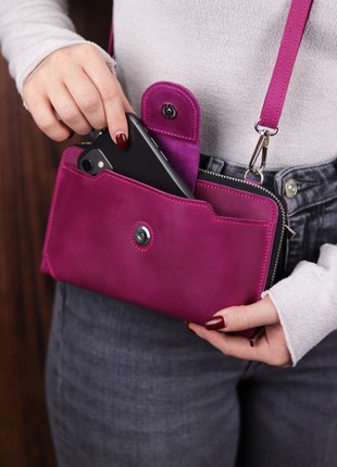 Leather crossbody wallet for smartphone/ Womens shoulder bag / 1044 - Pink5 photo