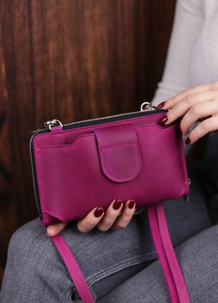 Leather crossbody wallet for smartphone/ Womens shoulder bag / 1044 - Pink6 photo