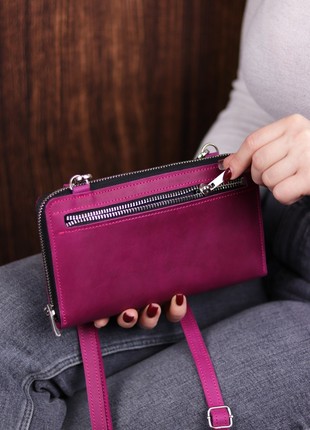 Leather crossbody wallet for smartphone/ Womens shoulder bag / 1044 - Pink7 photo