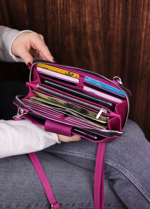 Leather crossbody wallet for smartphone/ Womens shoulder bag / 1044 - Pink9 photo