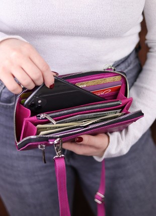Leather crossbody wallet for smartphone/ Womens shoulder bag / 1044 - Pink8 photo