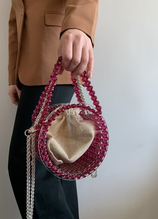 Transparent round bag with burgundy beads6 photo