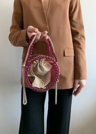 Transparent round bag with burgundy beads2 photo