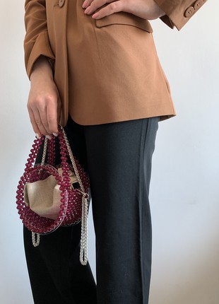 Transparent round bag with burgundy beads4 photo