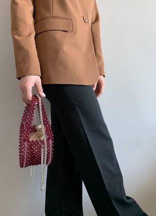 Transparent round bag with burgundy beads5 photo
