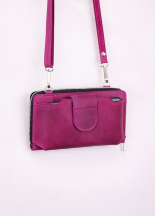 Leather crossbody wallet for smartphone/ Womens shoulder bag / 1044 - Pink2 photo