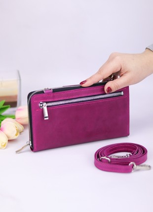 Leather crossbody wallet for smartphone/ Womens shoulder bag / 1044 - Pink4 photo