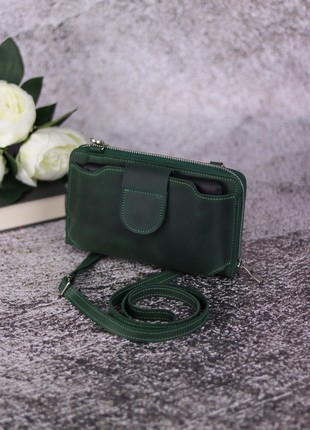 Leather small crossbody purse for smartphone/ Womens zipper bag/ 1044 - Green2 photo