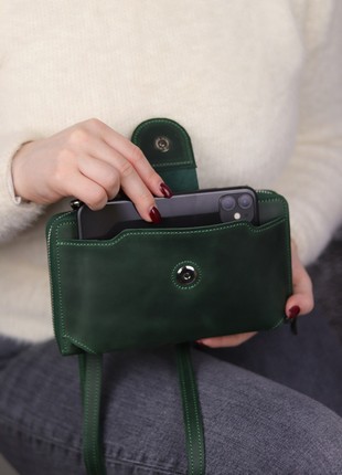Leather small crossbody purse for smartphone/ Womens zipper bag/ 1044 - Green3 photo