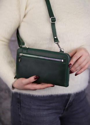 Leather small crossbody purse for smartphone/ Womens zipper bag/ 1044 - Green9 photo