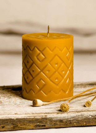 Carved beeswax candle "Sown Field" (low)