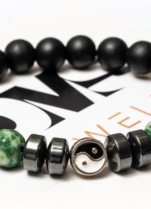 Shungite, agate, hematite bracelet for men or women, green agate yin yan3 photo
