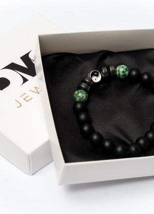 Shungite, agate, hematite bracelet for men or women, green agate yin yan4 photo