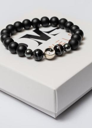Shungite, agate, hematite bracelet for men or women, black agate yin yan2 photo