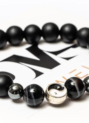 Shungite, agate, hematite bracelet for men or women, black agate yin yan3 photo
